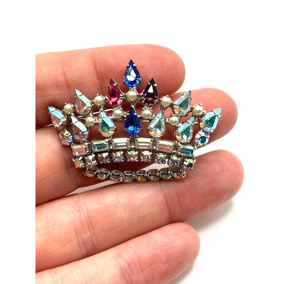 Vintage B. David Family Mother's Crown Brooch Rhinestones Faux Pearls Pin - Picture 2 of 7